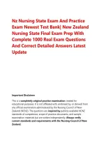 Nz Nursing State Exam And Practice &NewLine;Exam Newest Test Bank&vert; New Zealand &NewLine;Nursing State Final Exam Prep With &NewLine;Complete 1000 Real Exam Questions &NewLine;And Correct Detailed Answers Latest &NewLine;Update