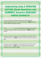 engineering chap 5 UPDATED&NewLine;ACTUAL Exam Questions and&NewLine;CORRECT Answers 2026&sol;2027&NewLine;edition Graded A&plus;&NewLine;After the brainstorming stage of the idea generation step of the&NewLine;engineering design process&comma; the engineers do what&quest; - sketch and&NewLine;research different pote