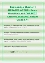 Engineering Chapter 1&NewLine;UPDATED ACTUAL Exam&NewLine;Questions and CORRECT&NewLine;Answers 2026&sol;2027 edition&NewLine;Graded A&plus;