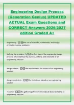 Engineering Design Process&NewLine;&lpar;Generation Genius&rpar; UPDATED&NewLine;ACTUAL Exam Questions and&NewLine;CORRECT Answers 2026&sol;2027&NewLine;edition Graded A&plus;
