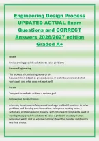 Engineering Design Process&NewLine;UPDATED ACTUAL Exam&NewLine;Questions and CORRECT&NewLine;Answers 2026&sol;2027 edition&NewLine;Graded A&plus;&NewLine;Ideate&NewLine;Brainstorming possible solutions to solve problem