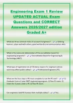 Engineering Exam 1 Review&NewLine;UPDATED ACTUAL Exam&NewLine;Questions and CORRECT&NewLine;Answers 2026&sol;2027 edition&NewLine;Graded A&plus;&NewLine;What are three common traits of successful engineers&quest; - Lifelong&NewLine;learners&comma; plays well with others&comma; good written & oral communication skil
