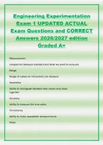 Engineering Experimentation&NewLine;Exam 1 UPDATED ACTUAL&NewLine;Exam Questions and CORRECT&NewLine;Answers 2026&sol;2027 edition&NewLine;Graded A&plus;&NewLine;Measurement&NewLine;comparison between standard and what we want to measure&NewLine;Range&NewLine;Range of