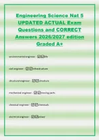 Engineering Science Nat 5&NewLine;UPDATED ACTUAL Exam&NewLine;Questions and CORRECT&NewLine;Answers 2026&sol;2027 edition&NewLine;Graded A&plus;&NewLine;environmental engineer -life&NewLine;civil engineer -infrastructure