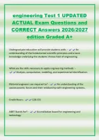 engineering Test 1 UPDATED&NewLine;ACTUAL Exam Questions and&NewLine;CORRECT Answers 2026&sol;2027&NewLine;edition Graded A&plus;&NewLine;Undergraduate education will provide students with&colon; - An&NewLine;understanding of the fundamental scientific principles and a basic&NewLine;knowledge underlying the stu