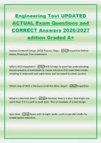 Engineering Test UPDATED&NewLine;ACTUAL Exam Questions and&NewLine;CORRECT Answers 2026&sol;2027&NewLine;edition Graded A&plus;&NewLine;Human Centered Design &lpar;HCD&rpar; Process Steps -Empathize-DefineIdeate-Prototype-Test-Implement&NewLine;Why is HCD Important&quest; -HCD is helps to prioritize understanding