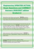 Engineering UPDATED ACTUAL&NewLine;Exam Questions and CORRECT&NewLine;Answers 2026&sol;2027 edition&NewLine;Graded A&plus;&NewLine;What did the Code of Hammurabi provide&quest; -provided an&NewLine;important message dealing with quality assurance and professional&NewLine;responsibility and exacted extremely sev