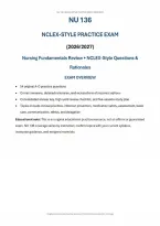 NU 136 Fundamentals of Nursing NCLEX-Style Practice Exam&colon; Questions&comma; Answers & Exam Review &lpar;PDF&rpar; &vert; 2026&ndash;2027 &vert; Galen College of Nursing