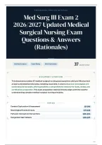 Med Surg III Exam 2 2026&sol;2027 Updated Medical Surgical Nursing Exam Questions & Answers &lpar;Rationales&rpar;