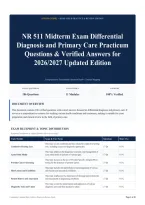 NR 511 Midterm Exam Differential Diagnosis and Primary Care Practicum Questions & Verified Answers for 2026&sol;2027 Updated Edition