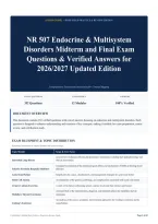 NR 507 Endocrine & Multisystem Disorders Midterm and Final Exam Questions & Verified Answers for 2026&sol;2027 Updated Edition
