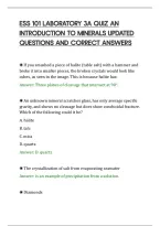 Ess 101 Laboratory 3A Quiz An&NewLine;Introduction To Minerals Updated&NewLine;Questions And Correct Answers