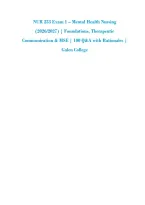 NUR 253 Exam 1 &ndash; Mental Health Nursing &NewLine;&lpar;2026&sol;2027&rpar; &vert; Foundations&comma; Therapeutic &NewLine;Communication & MSE &vert; 100 Q&A with Rationales &vert; &NewLine;Galen College 