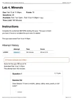 Lab 4&period; Minerals &colon; GLG 103&colon; Thompson 2026&sol;2027 &vert; with complete solution&vert; 100&percnt; Correct&vert; Arizona State University&NewLine;