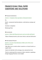 Finance Exam I Final Paper&NewLine;Questions And Solutions