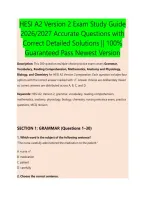 HESI A2 Version 2 &ndash; Grammar&comma; &NewLine;Vocabulary&comma; Reading&comma; and &NewLine;Mathematics Study Guide Exam &NewLine;Study Guide 2026&sol;2027 Accurate &NewLine;Questions with Correct Detailed &NewLine;Solutions &vert;&vert; 100&percnt; Guaranteed Pass &NewLine;Newest Version 