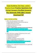 Intuit Academy Tax Prep &ndash; Level 1 &NewLine;Practice Exam Practice Questions And &NewLine;Correct Answers &lpar;Verified Answers&rpar; &NewLine;Plus Rationale 2026 Q&A&vert; Instant &NewLine;Download Pdf