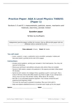 Practice Paper with Mark Scheme&colon; AQA A Level Physics 7408&sol;01 &lpar;Paper 1&rpar;