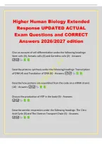 Higher Human Biology Extended&NewLine;Response UPDATED ACTUAL&NewLine;Exam Questions and CORRECT&NewLine;Answers 2026&sol;2027 edition&NewLine;Give an account of cell differentiation under the following headings&colon;&NewLine;Stem cells &lpar;4&rpar;&comma; Somatic cells &lpar;4&rpar; and Germline cells &lpar;2&rpar; - Answers&NewLine;&NewLine;Des