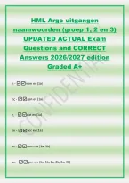 HML Argo uitgangen&NewLine;naamwoorden &lpar;groep 1&comma; 2 en 3&rpar;&NewLine;UPDATED ACTUAL Exam&NewLine;Questions and CORRECT&NewLine;Answers 2026&sol;2027 edition&NewLine;Graded A&plus;