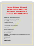 Human Biology- II Exam 2&NewLine;UPDATED ACTUAL Exam&NewLine;Questions and CORRECT&NewLine;Answers 2026&sol;2027 edition&NewLine;What are the 4 classes of infectious agents&quest;&NewLine;1&period; Extracellular bacteria&comma; parasites&comma; fungi&NewLine;2&period; Intracellular bacteria&comma; parasites&NewLine;3&period; Viruses &lpar;intracellular&rpar;&NewLine;4