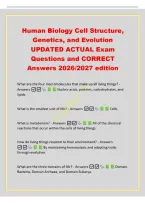 Human Biology Cell Structure&comma;&NewLine;Genetics&comma; and Evolution&NewLine;UPDATED ACTUAL Exam&NewLine;Questions and CORRECT&NewLine;Answers 2026&sol;2027 edition&NewLine;What are the four macromolecules that make up all living things&quest; -&NewLine;Answers  Nucleic acids&comma; proteins&comma; carbohydrates&comma; and&NewLine;lipids