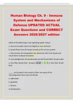 Human Biology Ch&period; 9 - Immune&NewLine;System and Mechanisms of&NewLine;Defense UPDATED ACTUAL&NewLine;Exam Questions and CORRECT&NewLine;Answers 2026&sol;2027 edition&NewLine;which of the following is true regarding lymph nodes&quest;&NewLine;a&period; they are located only in the digestive tract and neck&NewLine;b&period; lymp
