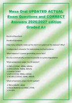 Mesa Oral UPDATED ACTUAL&NewLine;Exam Questions and CORRECT&NewLine;Answers 2026&sol;2027 edition&NewLine;Graded A&plus;&NewLine;Electrical Questions&NewLine;Electrical Questions&NewLine;How many networks make up the electrical system on the airplane&quest; Why&quest;&NewLine;2 independent networks&period; For redundancy and fault