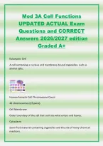 Mod 3A Cell Functions&NewLine;UPDATED ACTUAL Exam&NewLine;Questions and CORRECT&NewLine;Answers 2026&sol;2027 edition&NewLine;Graded A&plus;