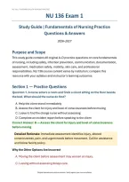 NU 136 Exam 1 &lpar;PDF&rpar; &vert; 2026-2027 &vert; Nursing School &vert; Fundamentals Study Guide&comma; Practice Questions & Answers