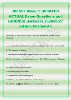 NR 509 Week 1 UPDATED&NewLine;ACTUAL Exam Questions and&NewLine;CORRECT Answers 2026&sol;2027&NewLine;edition Graded A&plus;&NewLine;According to the holistic model&comma; a narrow definition of holistic health&NewLine;includes&colon;&NewLine;A&period; an optimal functioning of mind&comma; body and spirit within the environment&NewLine;