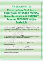 NR 565 Advanced Pharmacology Final Exam Study Guide UPDATED ACTUAL Exam Questions and CORRECT Answers 2026&sol;2027 edition Graded A&plus; Glycemic Goals in DM2 -Blood glucose of 80-130 before meals&comma; 180 or less 1-2 hrs post meals&comma; A1C under 7&period; Long term go
