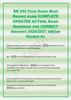 NR 565 Final Exam Most&NewLine;Recent exam COMPLETE&NewLine;UPDATED ACTUAL Exam&NewLine;Questions and CORRECT&NewLine;Answers 2026&sol;2027 edition&NewLine;Graded A&plus;&NewLine;Negative feedback system in hypothyroidism -Production of T3 and&NewLine;T3 by the hypothalamus and pituitary gland