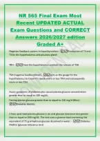 NR 565 Final Exam Most&NewLine;Recent UPDATED ACTUAL&NewLine;Exam Questions and CORRECT&NewLine;Answers 2026&sol;2027 edition&NewLine;Graded A&plus;&NewLine;Negative feedback system in hypothyroidism -Production of T3 and&NewLine;T3 by the hypothalamus and pituitary gland&NewLine;TRH -from the hypothalamus contr