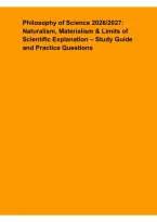 Philosophy of Science 2026&lowbar;2027 &ndash; Naturalism&comma; Materialism & Limits of Scientific Explanation Study Guide