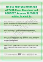NR 565 MIDTERM UPDATED&NewLine;ACTUAL Exam Questions and&NewLine;CORRECT Answers 2026&sol;2027&NewLine;edition Graded A&plus;&NewLine;During what trimester is a pregnant woman most at risk for adverse drug&NewLine;reactions with potential long term consequences&quest; -1st trimester&NewLine;&lpar;fetus most at risk 