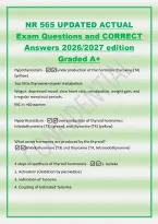 NR 565 UPDATED ACTUAL&NewLine;Exam Questions and CORRECT&NewLine;Answers 2026&sol;2027 edition&NewLine;Graded A&plus;&NewLine;Hypothyroidism - underproduction of the hormone thyroxine &lpar;T4&rpar;&NewLine;&lpar;yellow&rpar;&NewLine;Too little thyroxine&equals;slower metabolism&NewLine;fatigue&comma; depressed mood&comma; slow heart rate&comma; constipati