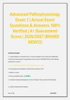 Advanced Pathophysiology Exam 1 &vert; Actual Exam Questions & Answers 100&percnt; Verified &vert; A&plus; Guaranteed Score &vert; 2026&sol;2027 &lpar;BRAND NEW&excl;&excl;&excl;&rpar;
