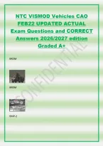 NTC VISMOD Vehicles CAO&NewLine;FEB22 UPDATED ACTUAL&NewLine;Exam Questions and CORRECT&NewLine;Answers 2026&sol;2027 edition&NewLine;Graded A&plus;