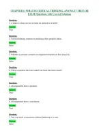 Chapter 1 What Is Critical Thinking&comma; Anyway True Or False Questions With Correct Solutions