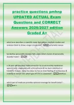 practice questions pmhnp&NewLine;UPDATED ACTUAL Exam&NewLine;Questions and CORRECT&NewLine;Answers 2026&sol;2027 edition&NewLine;Graded A&plus;&NewLine;what term describes a scientific study that gathers multiple studies and&NewLine;analyzes them to draw a larger conclusion&quest; -systematic review