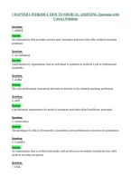 CHAPTER 1 INTRODUCTION TO MEDICAL ASSISTING Questions with Correct Solutions