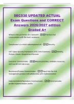 SEC530 UPDATED ACTUAL&NewLine;Exam Questions and CORRECT&NewLine;Answers 2026&sol;2027 edition&NewLine;Graded A&plus;&NewLine;Where is the perimeter of a network&quest; -The host that&NewLine;communicate with the least resistance&period;&NewLine;Compliance is a critical subcomponent of&colon; -Security&NewLine;CIST Cyber Security 