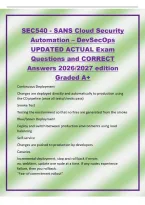 SEC540 - SANS Cloud Security&NewLine;Automation &ndash; DevSecOps&NewLine;UPDATED ACTUAL Exam&NewLine;Questions and CORRECT&NewLine;Answers 2026&sol;2027 edition&NewLine;Graded A&plus;