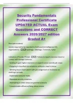 Security Fundamentals&NewLine;Professional Certificate&NewLine;UPDATED ACTUAL Exam&NewLine;Questions and CORRECT&NewLine;Answers 2026&sol;2027 edition&NewLine;Graded A&plus;