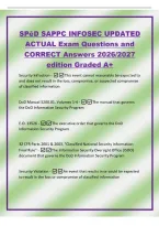 SP&emacr;D SAPPC INFOSEC UPDATED&NewLine;ACTUAL Exam Questions and&NewLine;CORRECT Answers 2026&sol;2027&NewLine;edition Graded A&plus;&NewLine;Security Infraction -This event cannot reasonably be expected to&NewLine;and does not result in the loss&comma; compromise&comma; or suspected compromise&NewLine;of classified info
