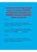 Tennessee Exam Prep&colon; Special&NewLine;Areas of Practice UPDATED&NewLine;ACTUAL Exam Questions and&NewLine;CORRECT Answers 2026&sol;2027&NewLine;edition Graded A&plus;&NewLine;Timeshare&NewLine;A timeshare property is one in which there's a multiple shared&NewLine;ownership or multiple shared use situation 