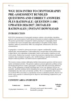 Wgu D334 Intro To Cryptography &NewLine;Pre-Assessment Bundled &NewLine;Questions And Correct Answers &NewLine;Plus Rationale &vert; Question 1-100 &vert; &NewLine;Updated 2026&sol;2027 &vert; Detailed &NewLine;Rationales &vert; Instant Download &NewLine;