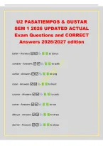 U2 PASATIEMPOS & GUSTAR&NewLine;SEM 1 2026 UPDATED ACTUAL&NewLine;Exam Questions and CORRECT&NewLine;Answers 2026&sol;2027 edition