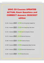 UIUC CS Courses UPDATED&NewLine;ACTUAL Exam Questions and&NewLine;CORRECT Answers 2026&sol;2027&NewLine;edition&NewLine;CS 101 - Answers  Intro Computing&colon; Engrg & Sci&NewLine;CS 105 - Answers  Intro Computing&colon; Non-Tech&NewLine;CS 125 - Answers  Intro to Computer Science&NewLine;CS 173 - Answers  Discrete St